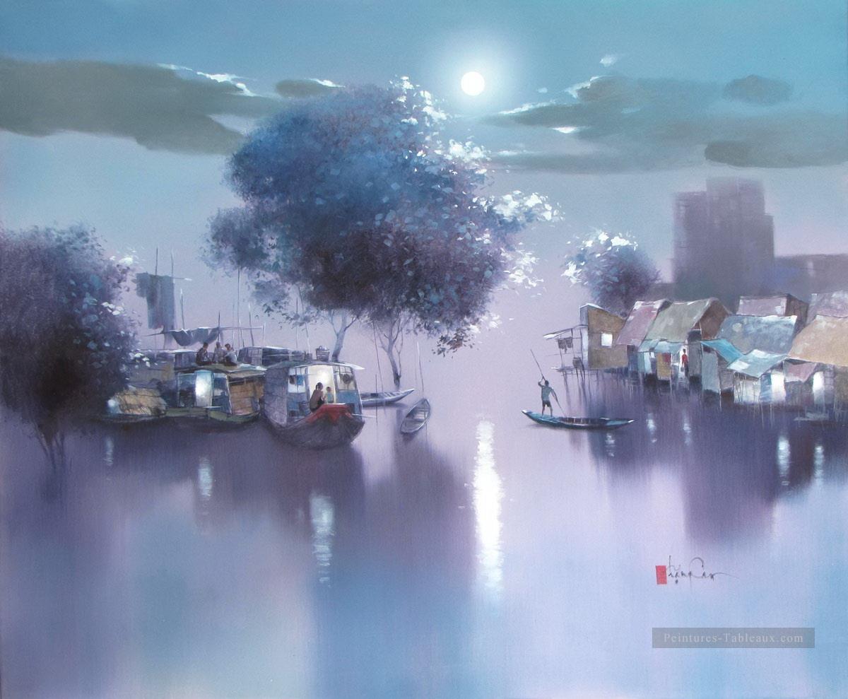 nuit de pleine lune Vietnamien Asiatique Peintures à l'huile